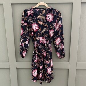 Ann Taylor Factory Navy Floral Long Sleeve Dress - Small Petite